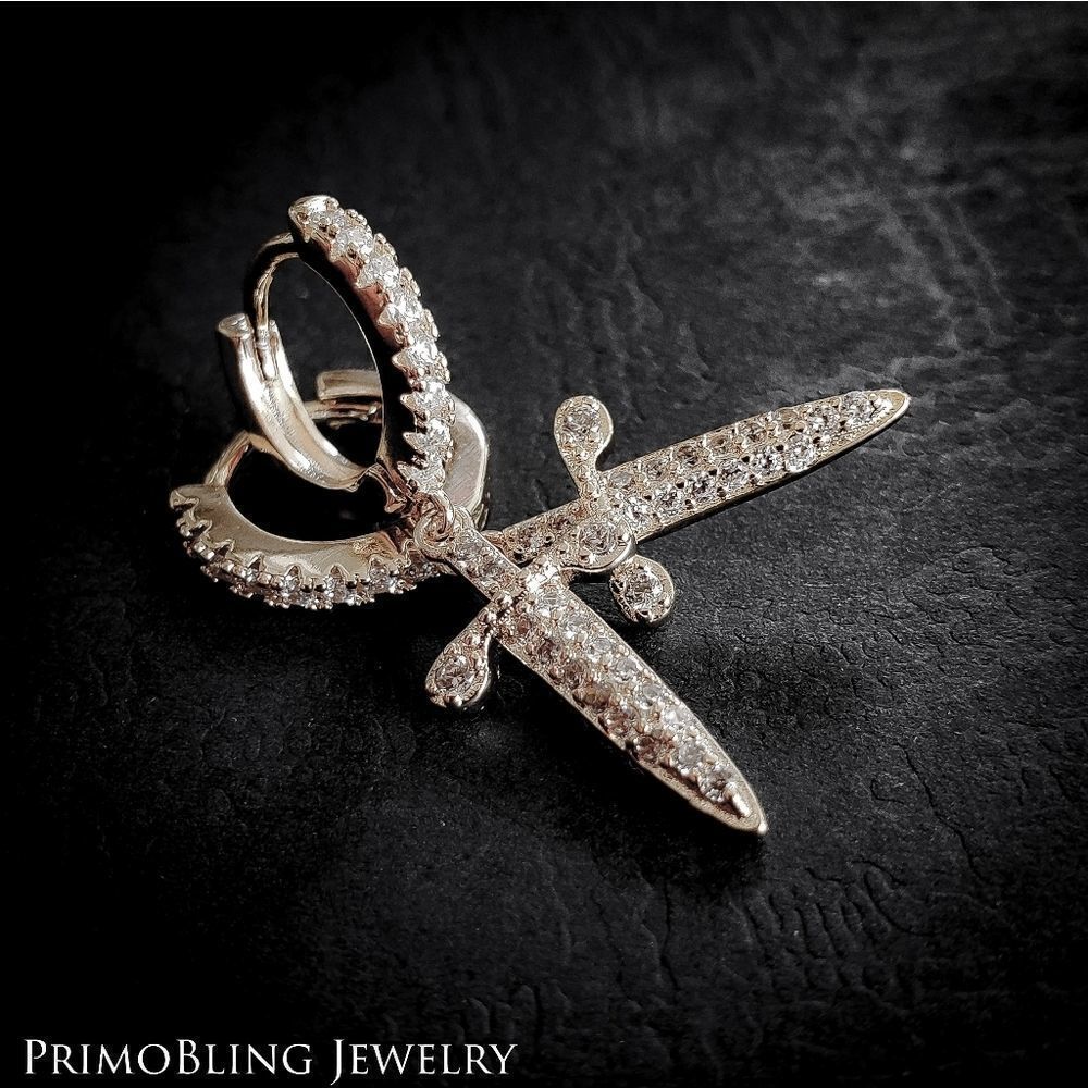 Silver Dagger Hoop Earrings 